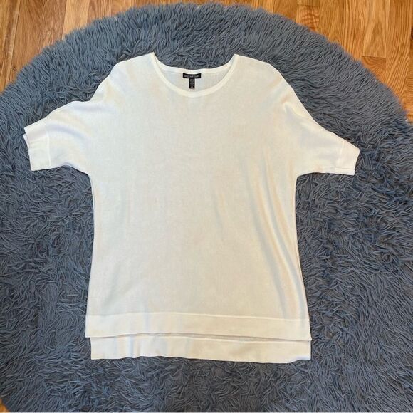 Eileen Fisher Knit Tencel Silk Short Sleeve Top Blouse High Low Hem Size S - Picture 1 of 4
